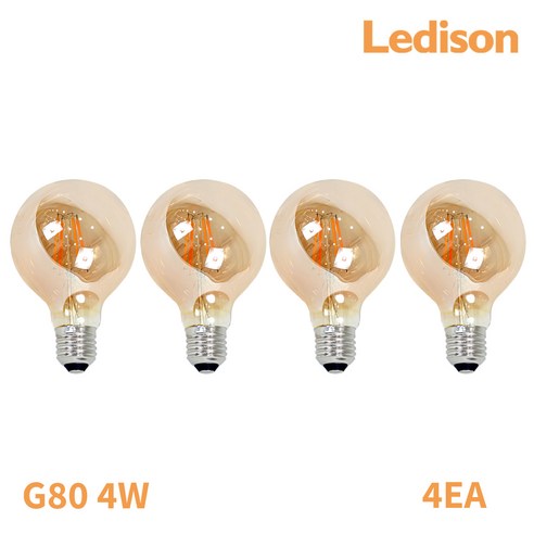 Ledison 에디슨전구 베이직전구 G80 4w, 전구색, 4개