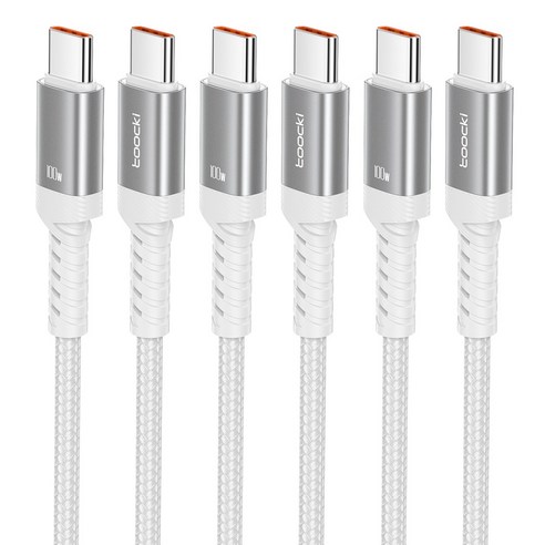 Toocki 툭키 E Marker 칩100W C to C타입 초고속 메탈 충전케이블, 화이트, 3개, 2m