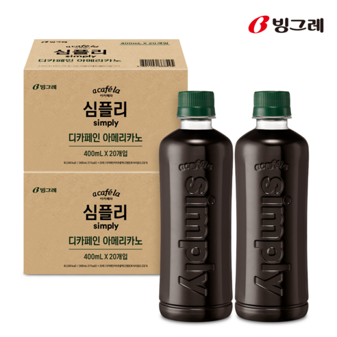 빙그레 아카페라 심플리, 디카페인 20개입, 400ml, 40개