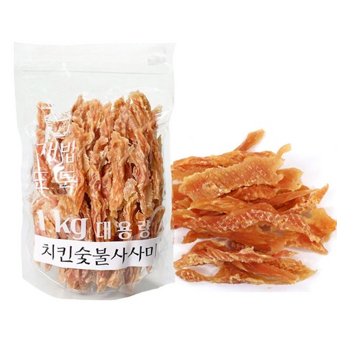개밥도둑 강아지 건조간식 육포 말이 껌 대용량 실속간식1kg, 치킨숯불사사미, 1kg, 1개