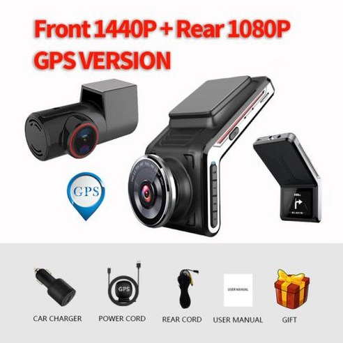 만도블랙박스 Sameuo U2000 대시캠 전방 및 후방 4K 2160P 2 카메라 CAR dvr 대시캠 비디오 레코더 자동 야간 투시경 24 시간 주차 모니터, 6) F1440P Rear1080P GPS 아무도