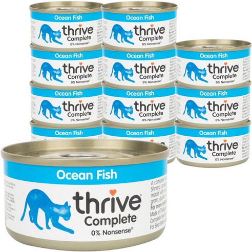 쓰라이브 컴플리트 그레인프리 고양이 주식캔, 흰살생선, 75g, 12개