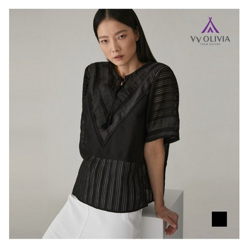 올리비아로렌 아울렛 이월 여름 브이 수술 스트링 블라우스 VVCNSXM5141