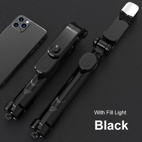 YJQ 휴대용 삼각대 원격 제어 텔레스코픽 전화 블루투스 스틱 화웨이 아이폰 안드로이드, Black LED