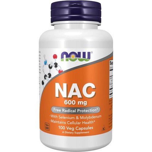 NOW 보충제 NAC(N-아세틸 시스테인) 600 mg with Selenium & Molybdenum 250 Veg 캡슐, 100 Count (Pack of 1)