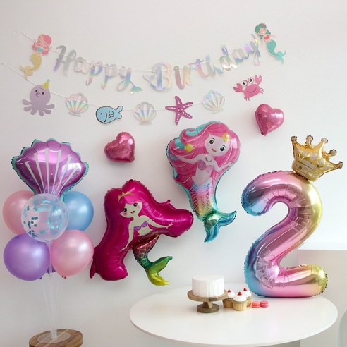 이벤트홀릭 인어공주 풍선 생일파티세트, 숫자풍선 2