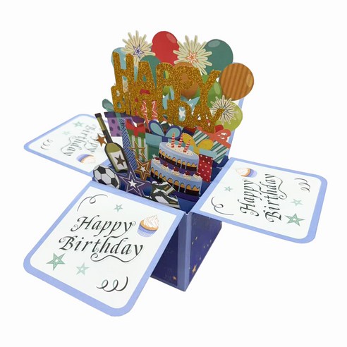 뚱호네 3D 팝업 카네이션 생일 생신 축하 감사 입체카드, 03.생일축하(블루)