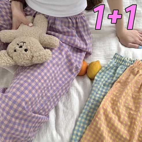 차쿠 1+1 차쿠 여성 잠옷바지 9부 파자마 체크무늬 잠옷 바지
