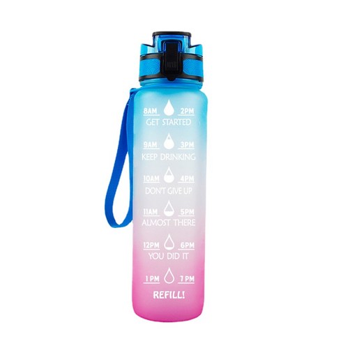 ANKRIC 물컵 프로스트 그라디언트 야외 피트니스 스포츠 대용량 바운스 커버 고온 저항 편리한 휴대용, 블루 핑크