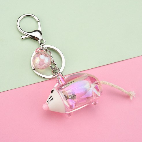 아크릴 발광 쥐 캐릭터 열쇠고리 자동차 열쇠고리 가방 액세서리 창의 경품 선물, 핑크/핑크