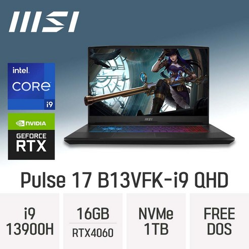 MSI Pulse 17 B13VFK-i9 QHD, Free DOS, 16GB, 1TB, 코어i9, 그레이