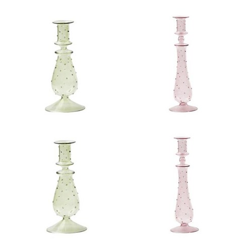 4pcs 북유럽 스타일 유리 캔들 홀더 캔들 홈 웨딩 크리스마스 장식, 핑크+그린
