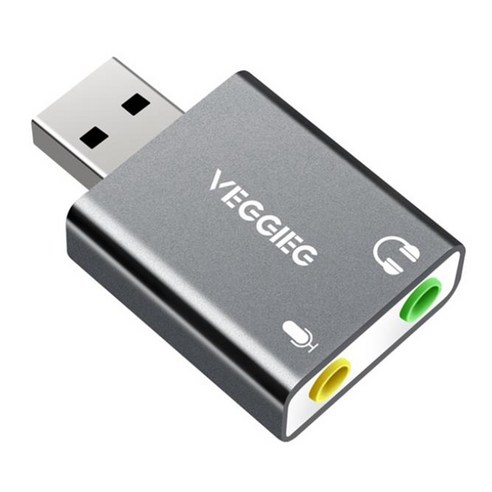 Veggieg USB 오디오 어댑터 외부 오디오 사운드 카드 어댑터 스피커 헤드폰 및 USB 오디오 장치 용 마이크 잭, 하나, 실버 - 그레이