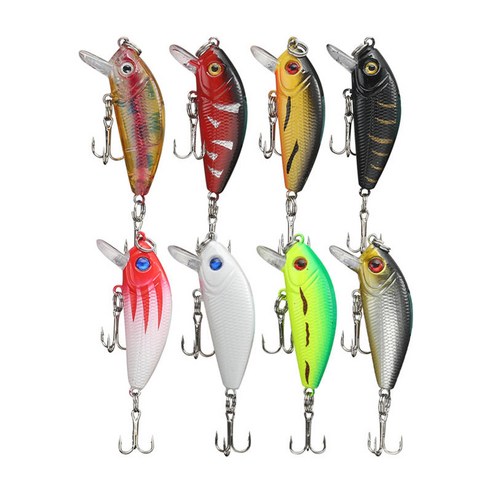 8x 낚시 미끼 표면 태클 Topwater Lure Poppers Swimbait For Bass Pike, 5cm, 다색, ABS