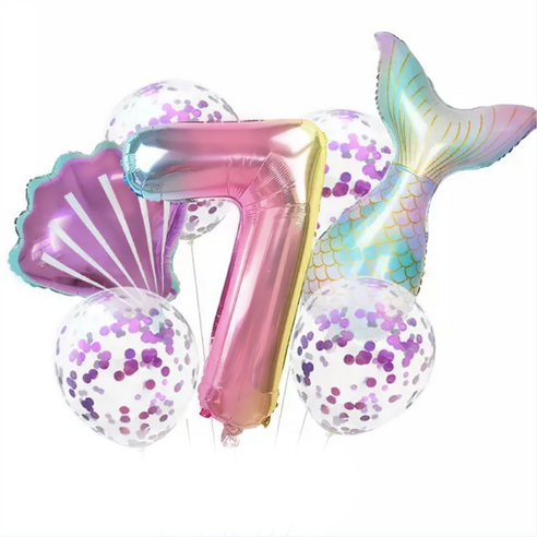파파 파티 생일파티 숫자 풍선 세트, 2세트, 머메이드 7