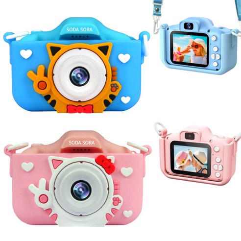 소다소라 셀카 어린이카메라 키즈 유아 장난감 NEW고양이 사진기 어린이용 (32GB SD카드+카드리더기+배터리1000mAh+스티커사은품증정), 블루