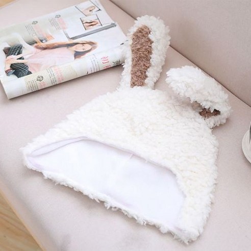 파티팡 큐티 후드모자 [양털 토끼] 귀여운 캐릭터모자 사진소품 얼굴 인형모자 파티모자 동물모자 토끼모자, 1개, 화이트