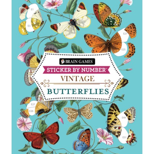 (영문도서) Brain Games - Sticker by Number - Vintage: Butterflies Paperback, Publications International,..., English, 9781639384778
