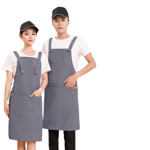 ANKRIC 캔버스 암버튼 가정용 방모 멜빵 앞치마 더러움데님 앞치마 원피스앞치마, 짙은 회색