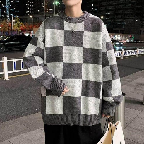 투니스 남성 체크 패턴 스웨터