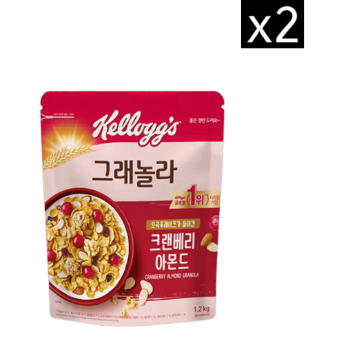 켈로그 크랜베리 아몬드 그래놀라 시리얼, 1200g, 2개