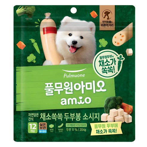 풀무원아미오 강아지 채소 쏙쏙 두부봉 소시지 간식 12p, 두부맛, 204g, 1개