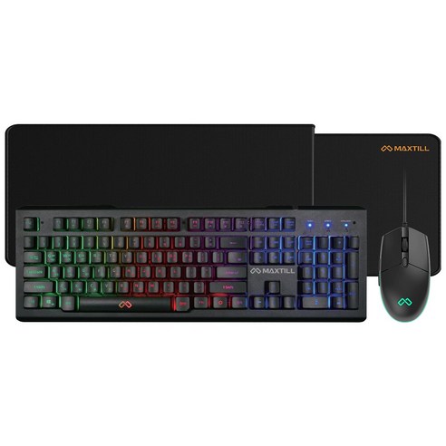 맥스틸 LED 유선 게이밍 키보드 마우스 장패드 세트, 블랙, TRON GMK330, 일반형