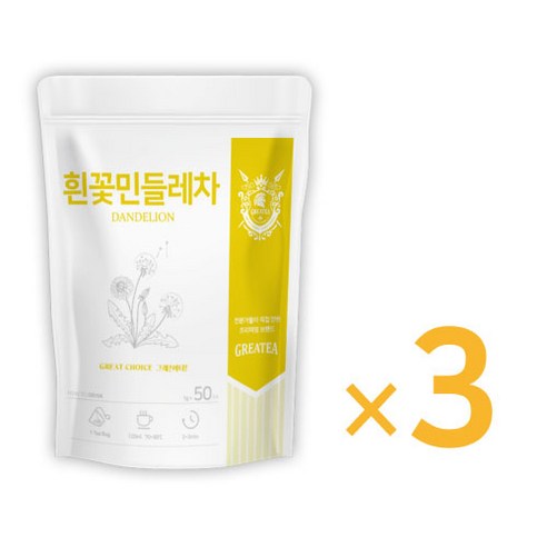 그래이티 저온로스팅 국산 흰꽃민들레차 삼각티백, 3개, 50개입, 1g