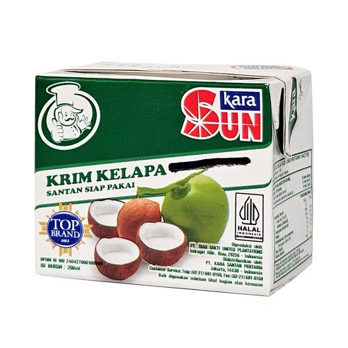 인도네시아 Sun kara 산탄 끌라빠 시압 빠카 코코넛 밀크 200ml 음식 요리 식자재 식품 / Santan Kelapa Siap Pakai, 1개