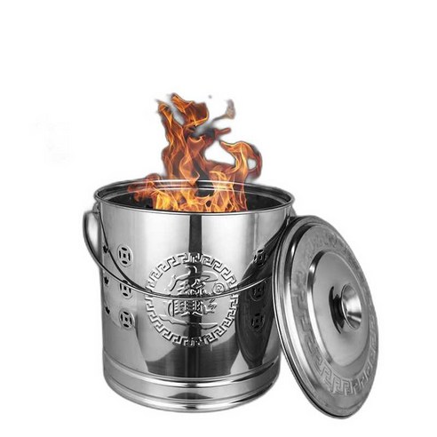 스테인레스 소각로 드럼 불멍 드럼통소각로 화목난로, 소형 은색 내피 있음