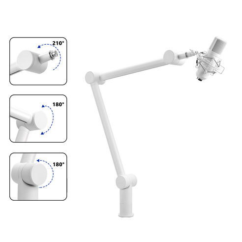 BOMGE 붐암 마이크 스탠드-스트리밍 미디어 게임 홈오피스 녹음용 케이블 관리 채널이 있는 조절식 중형 서스펜션 가위암 스탠드 SM7B MV7 BETA58A E945, white, MS-808