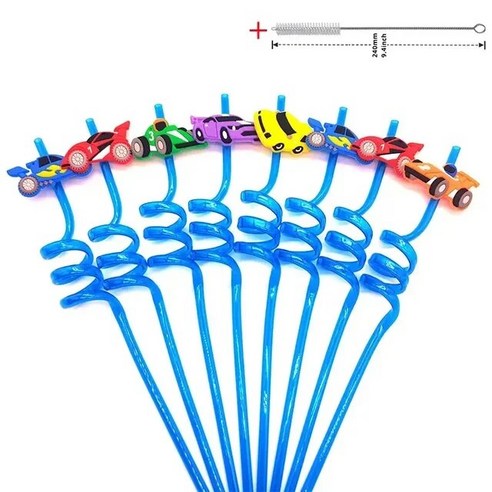 카드 재사용 가능한 나선형 플라스틱 빨대 우유 물 마시는 가족 모임 생일 파티 어린이 테마 8 개 26cm