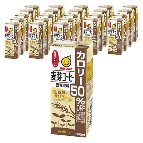 마루산 칼로리 50% 오프 맥아 커피 두유 음료, 24개, 200ml