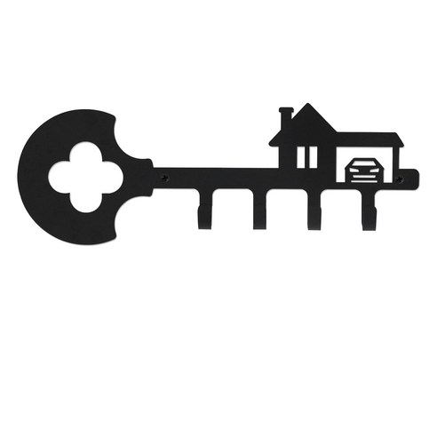 Retemporel 장식용 벽걸이 형 철제 키 홀더 11 인치 자동차 또는 집 열쇠 용 4 개의 후크 주최자 나사가있는 랙 (검정색), 1개, 검정