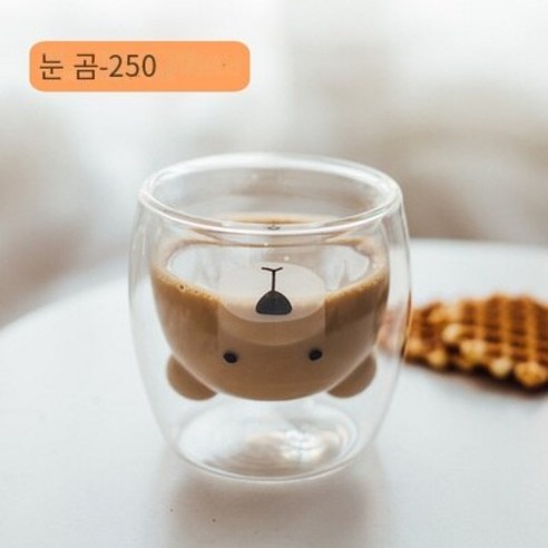다나에 높은 붕규산 유리 이중층 컵 투명 절연 커피 컵, 작은 눈 곰, 201-300ml