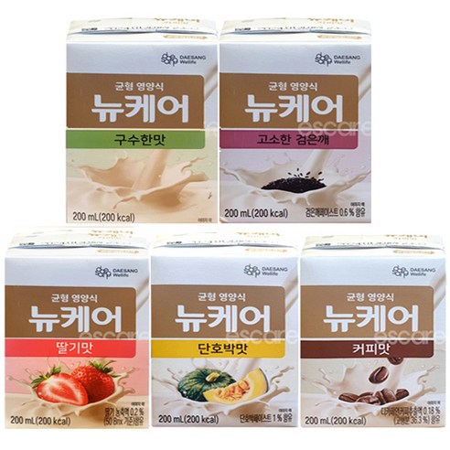 뉴케어 대상 다양한 맛 5종 세트 – 구수한맛, 검은깨, 딸기맛, 단호박맛, 커피맛 (200ml x 30팩) – 일반 노인 환자 영양식 헬스케어