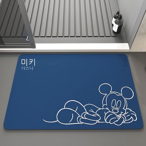 규조 진흙 부드럽게 깔다 욕실 화장실 속건하다 가정용 흡수 패드 화장실 미끄럼 방지 발판 카페트 문 패드, 미키 잘 자요. - 네이비.