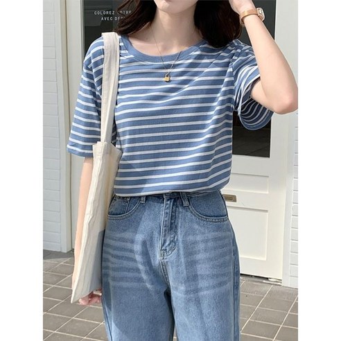 스트라이프 데일리 여성 반팔티셔츠