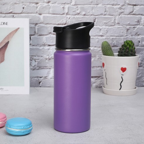 휴대용 진공 병 스테인레스 스틸 보온병 컵 대용량 물 컵, 보라색, 16oz
