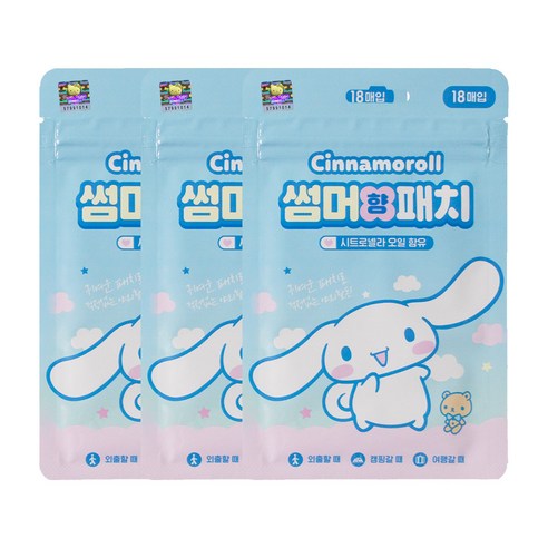 시나모롤 썸머향향패치 18매 x 3세트 시트로넬라 오일, 혼합색상 모기패치 시나모롤 썸머향향패치 18매 x 3세트 시트로넬라 오일, 혼합색상 모기패치
