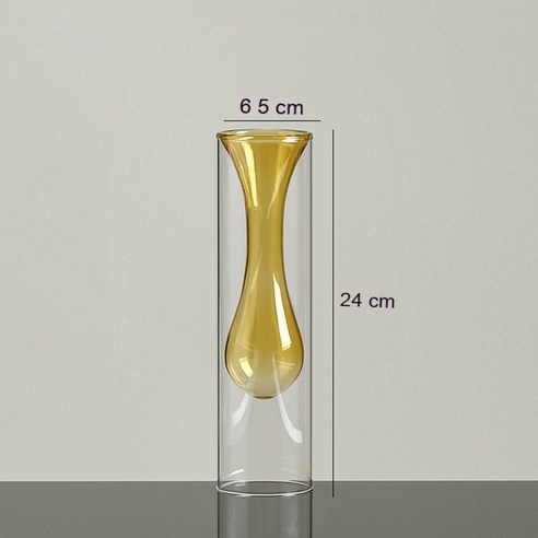 MEIISEO가정용 북유럽 스타일 투명 유리꽃병 수경 유리화병 꽃병 도자기 화병, Yellow-24cm