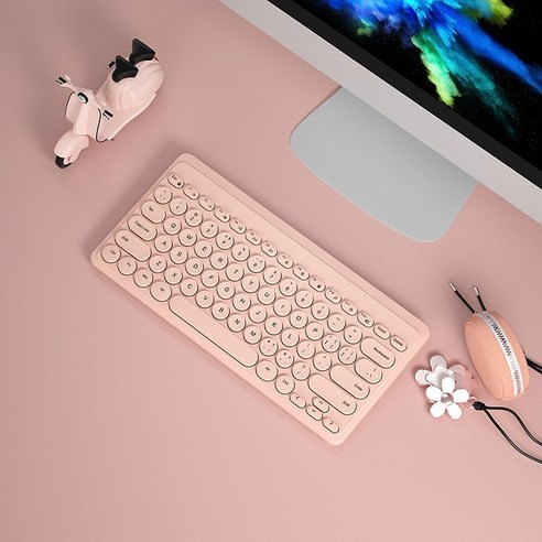 2.4G 무선 키보드 마우스 세트 USB 79 키 캡 음소거 미니 무선 게임 키보드 마우스 콤보 키트 PC 게이머 컴퓨터 노트북, pink keyboard, 하나, 하나