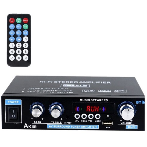 AFBEST 블루투스 5.0 AUX 디지털 전력 증폭기 보드 2.0 채널 스피커 스테레오 오디오 앰프 모듈 음악 EU 플러그, 검은 색