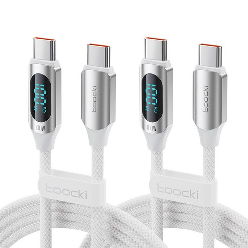 TOOCKI 알루미늄 합금으로 디스플레이 C-C 100w 고속 충전케이블, 2m, 화이트, 2개