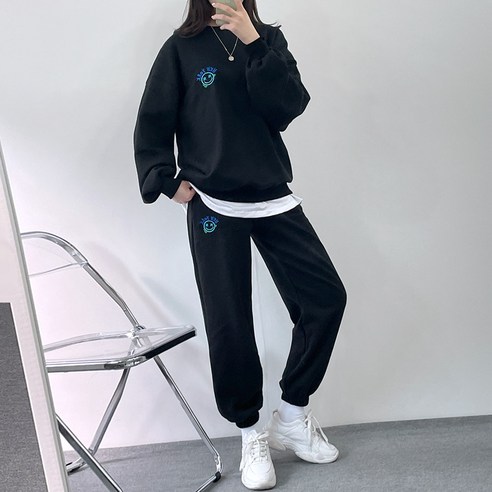 걸즈팩토리 여성용 자수뉴욕 기모 트레이닝세트