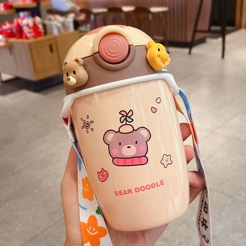 일본 미니 보온병 컵 스테인리스 귀여운 만화 학생 휴대용 크리 에이 티브 컵, 280 ml 보온병 풍차 곰, 컵 플러스 컵 무료 스티커
