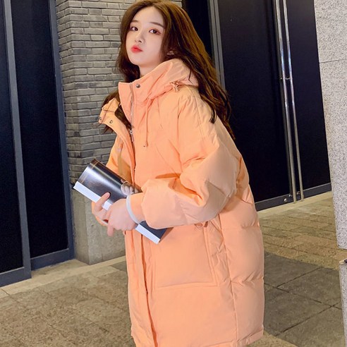 새로운 화이트 오리 재킷 한국 스타일 느슨한 다운 자켓 여성 중반 후드 코쿤 코트