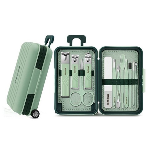 귀여운 캐리어 디자인 손톱깎이 12종 세트 Manicure Set of 12, 1개, 민트