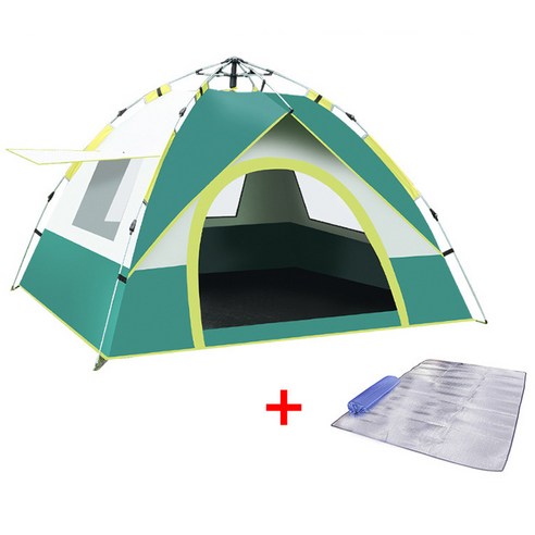 BANGJUE 원터치 사각 텐트 일체형 자동텐트 2-4인용 자외선차단/방충망/방수 캠핑 낚시 나들이 야외, 3인용, 블루+피크닉 매트