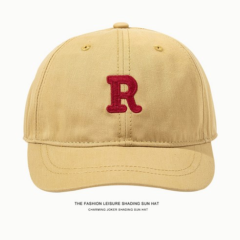 R 마크 브라운 야구 모자 큰 머리 둘레 슬리밍 및 얼굴 보여주는 작은 모든 일치 모자 한국 스타일 짧은 Brimmed 모자, 짧은가장자리R오리혀노란색